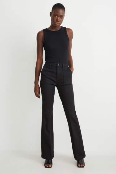 Dames - Pantalon - high waist - flared - zwart