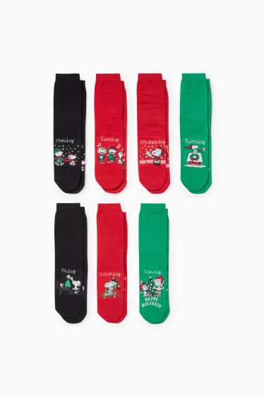 Femmes - Lot de 7 paires - chaussettes à motif - Peanuts - vert / rouge