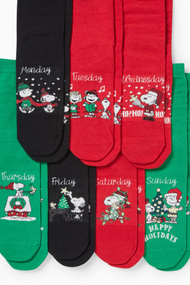 Women - Multipack of 7 - socks with motif - Peanuts - green / red