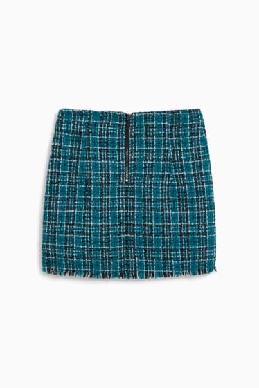 Kobiety - Spódnica mini z tkaniny bouclé - w kratę - zielony