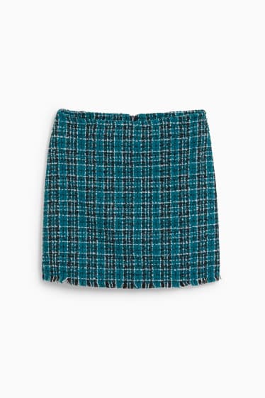 Kobiety - Spódnica mini z tkaniny bouclé - w kratę - zielony