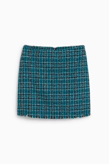 Women - Bouclé mini skirt - check - green