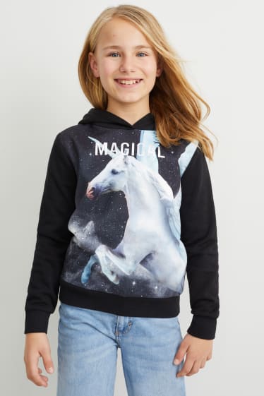 Enfants filles - Licorne - sweat à capuche - noir
