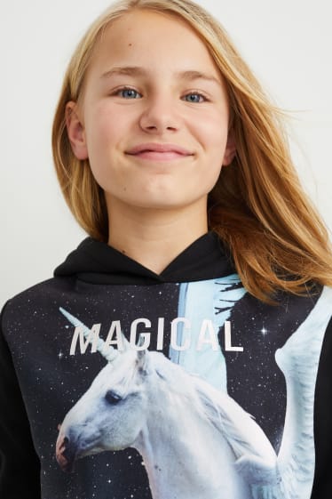 Enfants filles - Licorne - sweat à capuche - noir