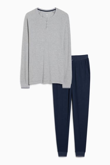 Heren - Pyjama - grijs / donkerblauw