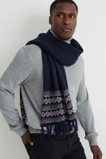 Men - Fringed scarf - dark blue