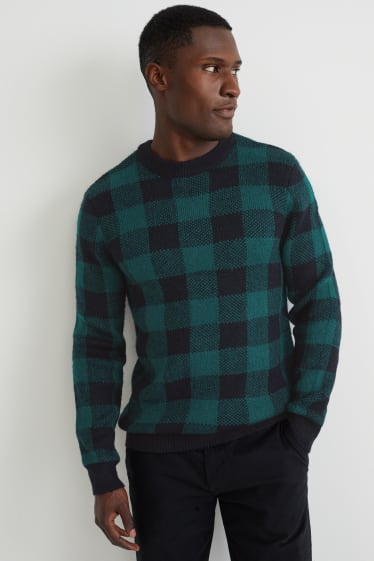 Men - Jumper - check - dark green