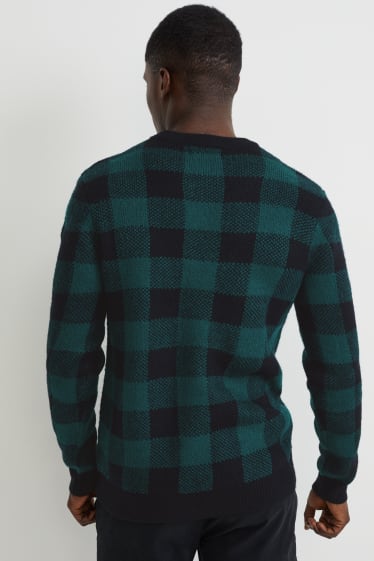 Men - Jumper - check - dark green