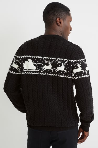 Uomo - Maglione natalizio - renna - motivo treccia - nero