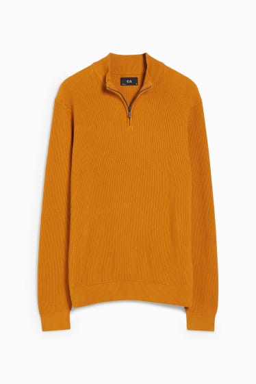 Heren - Trui en overhemd - regular fit - button down - oranje / blauw