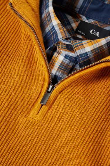 Heren - Trui en overhemd - regular fit - button down - oranje / blauw