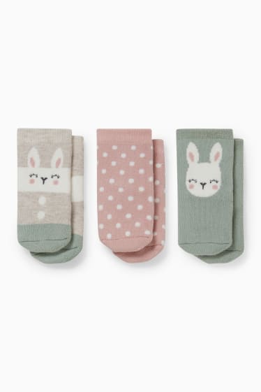Bebés - Pack de 3 - conejitos - calcetines térmicos con dibujo para bebé - verde menta