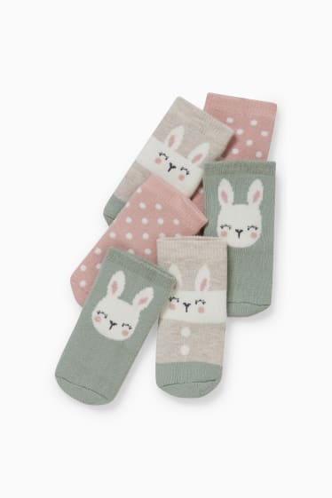 Bébés - Lot de 3 paires - petits lapins - chaussettes chaudes à motif pour bébé - vert menthe