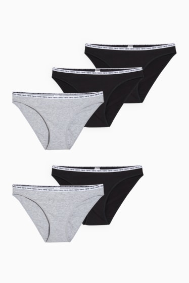 Donna - Confezione da 5 - slip - nero / grigio