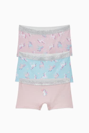 Bambine - Confezione da 3 - unicorni - boxer - rosa