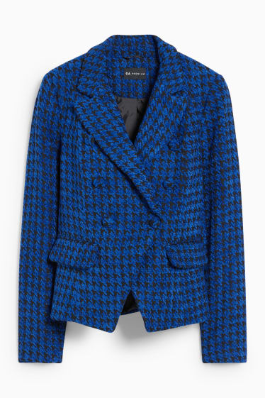 Femmes - Blazer en maille chenille - regular fit - à carreaux - bleu foncé