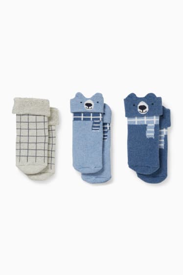 Babies - Multipack of 3 - teddy bear - newborn socks with motif - winter - light blue