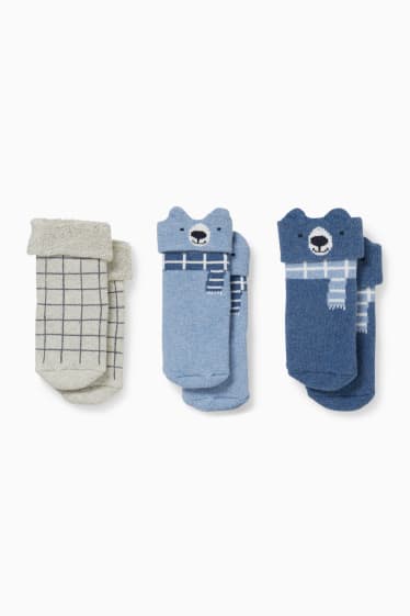 Babys - Multipack 3er - Bär - Erstlings-Socken mit Motiv - Winter - hellblau