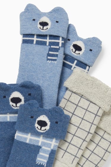 Babys - Set van 3 paar - beer – newbornsokken met motief - winter - lichtblauw