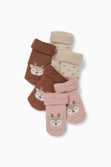 Bebés - Pack de 3 - corzos - calcetines con dibujo para recién nacido - invierno - marrón