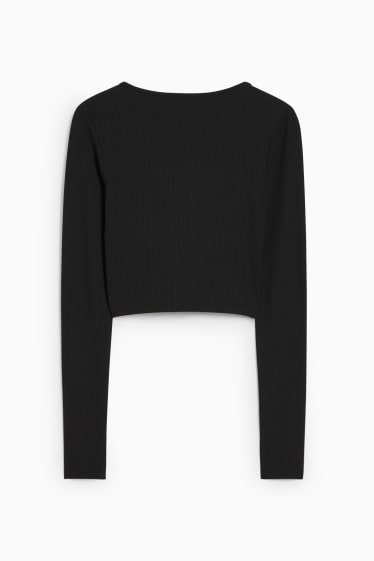 Femei - CLOCKHOUSE - tricou crop cu mânecă lungă - negru