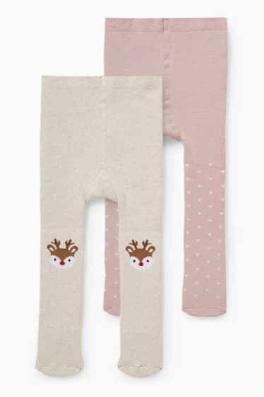 Bébés - Lot de 2 paires - collants thermiques pour bébé - rose / beige