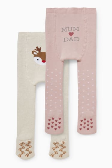 Bébés - Lot de 2 paires - collants thermiques pour bébé - rose / beige
