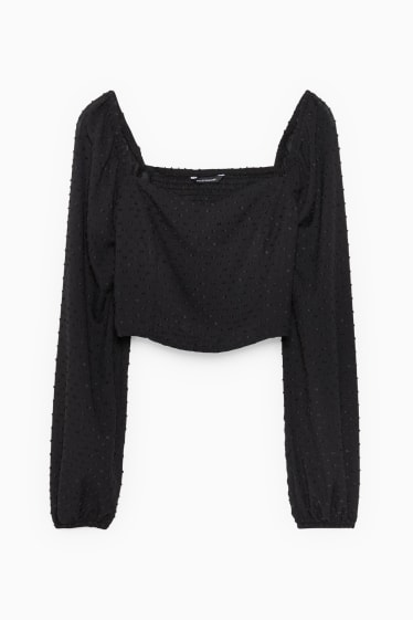 Dames - CLOCKHOUSE - korte blouse - met stippen - zwart