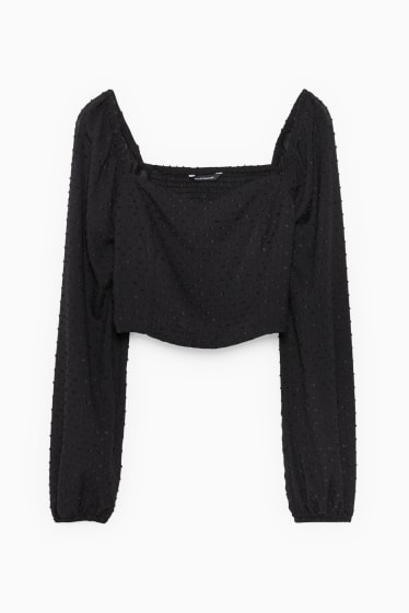 Women - Cropped blouse - polka dot - black