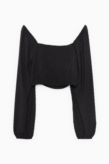 Damen - CLOCKHOUSE - Crop Bluse - gepunktet - schwarz