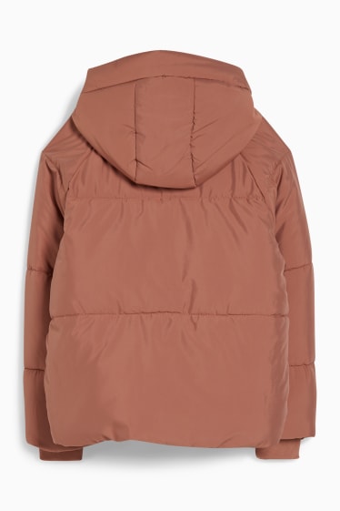 Damen - Steppjacke mit Kapuze - braun
