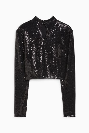 Damen - CLOCKHOUSE - Crop Langarmshirt - glänzend - schwarz