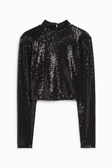 Damen - CLOCKHOUSE - Crop Langarmshirt - glänzend - schwarz