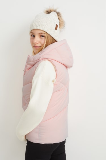 Dětské - Prošívaná vesta s kapucí - růžová