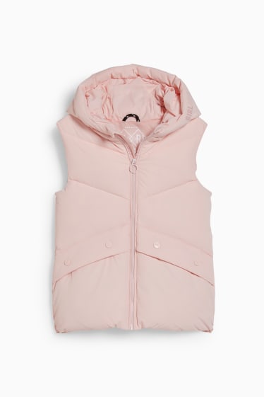 Dětské - Prošívaná vesta s kapucí - růžová