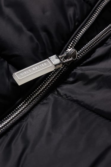 Kinder Mädchen - Steppjacke mit Kapuze - schwarz