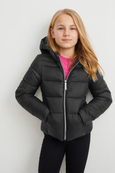 Kinder Mädchen - Steppjacke mit Kapuze - schwarz
