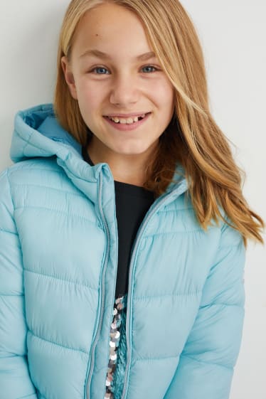 Kinder Mädchen - Steppjacke mit Kapuze - helltürkis