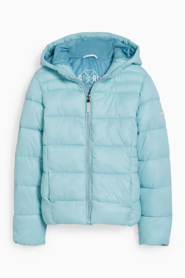 Kinder Mädchen - Steppjacke mit Kapuze - helltürkis