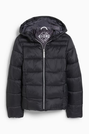 Kinder Mädchen - Steppjacke mit Kapuze - schwarz