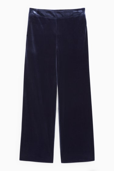 Kobiety - Spodnie  z aksamitu - wysoki stan - wide leg - ciemnoniebieski