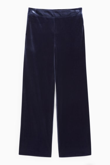 Women - Velvet trousers - high-rise waist - wide leg - dark blue