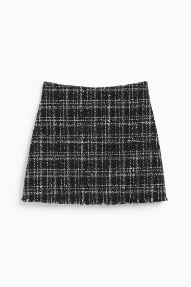 Women - Bouclé mini skirt - check - black / white