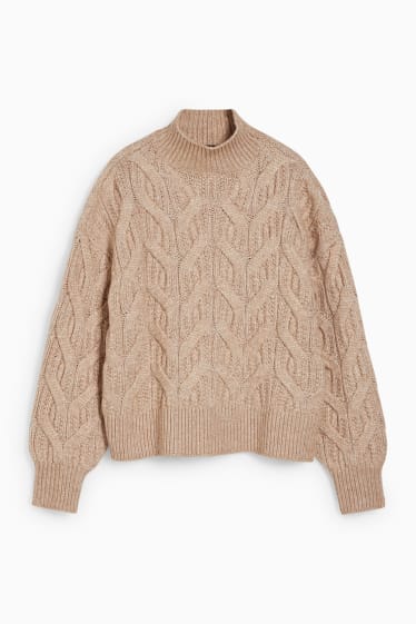 Women - Jumper - cable knit pattern - light brown