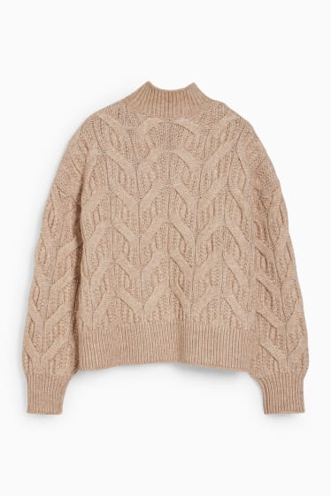Kobiety - Sweter - wzór w warkocze - jasnobrązowy