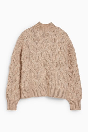 Femmes - Pullover - motif tressé - marron clair