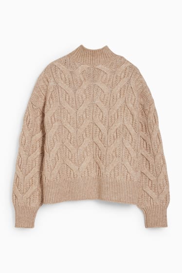 Women - Jumper - cable knit pattern - light brown