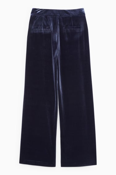 Donna - Pantaloni di velluto - vita alta - gamba ampia - blu scuro