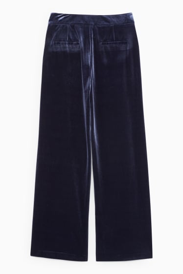 Women - Velvet trousers - high-rise waist - wide leg - dark blue