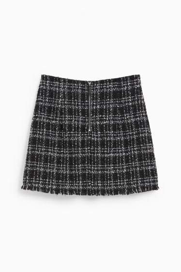 Women - Bouclé mini skirt - check - black / white